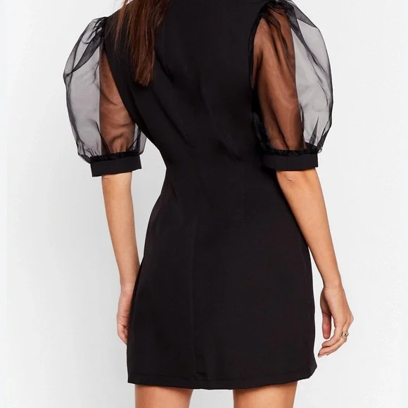 NWT Nasty Gal Sheer For The Drama Organza Sleeve Blazer Dress Black Sz 12 - Picture 7 of 8